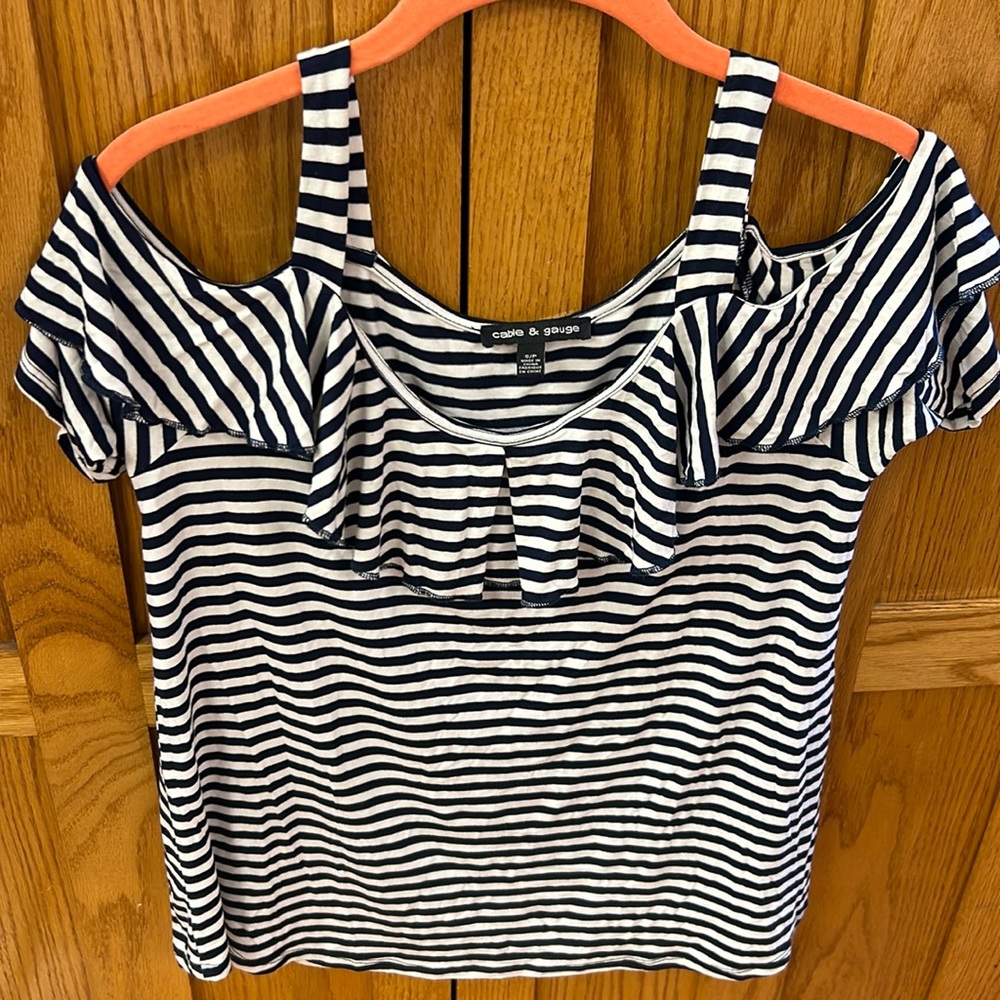 Small Cable & Gauge off the shoulder striped blouse